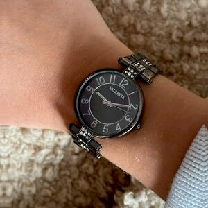 Vintage Valletta Black Rhinestone Watch